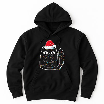 Cute Black Cat Santa Christmas Lights Meow Kitty Kitten Xmas Hoodie