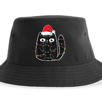 Cute Black Cat Santa Christmas Lights Meow Kitty Kitten Xmas Sustainable Bucket Hat