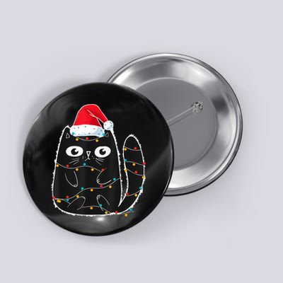 Cute Black Cat Santa Christmas Lights Meow Kitty Kitten Xmas Button