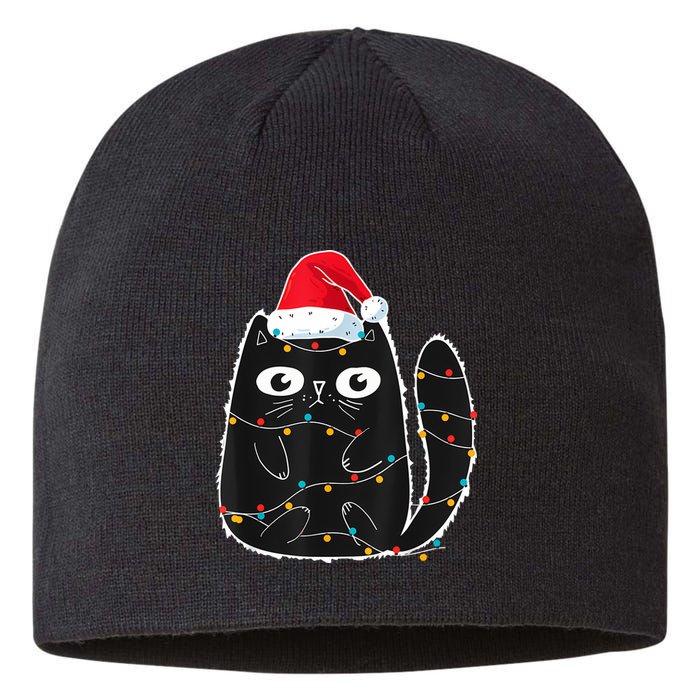 Cute Black Cat Santa Christmas Lights Meow Kitty Kitten Xmas Sustainable Beanie