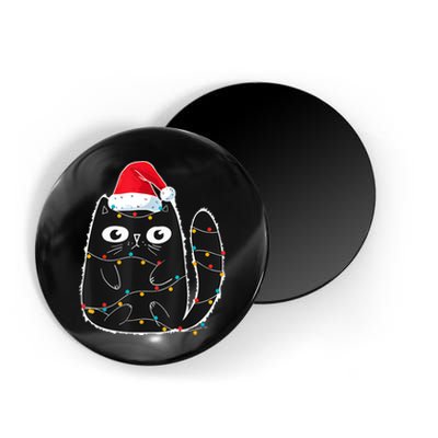 Cute Black Cat Santa Christmas Lights Meow Kitty Kitten Xmas Magnet