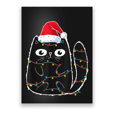 Cute Black Cat Santa Christmas Lights Meow Kitty Kitten Xmas Poster
