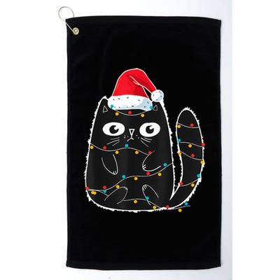 Cute Black Cat Santa Christmas Lights Meow Kitty Kitten Xmas Platinum Collection Golf Towel