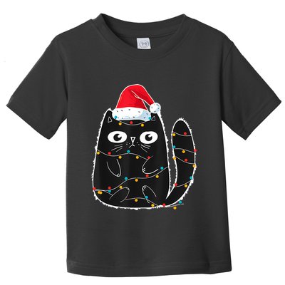 Cute Black Cat Santa Christmas Lights Meow Kitty Kitten Xmas Toddler T-Shirt