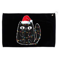 Cute Black Cat Santa Christmas Lights Meow Kitty Kitten Xmas Grommeted Golf Towel