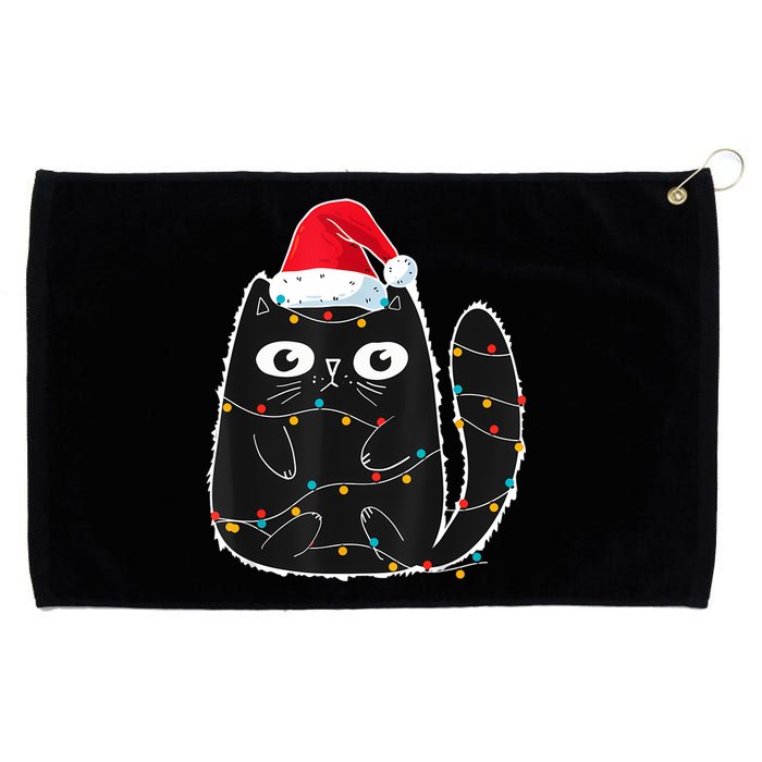 Cute Black Cat Santa Christmas Lights Meow Kitty Kitten Xmas Grommeted Golf Towel