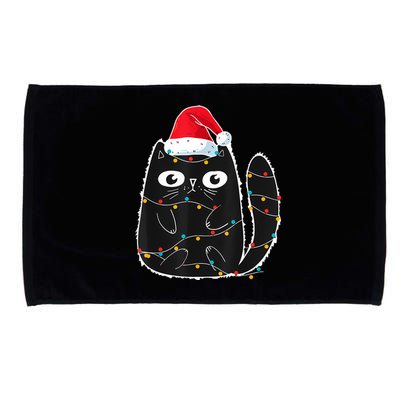 Cute Black Cat Santa Christmas Lights Meow Kitty Kitten Xmas Microfiber Hand Towel