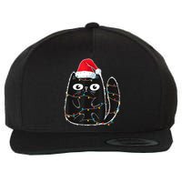 Cute Black Cat Santa Christmas Lights Meow Kitty Kitten Xmas Wool Snapback Cap