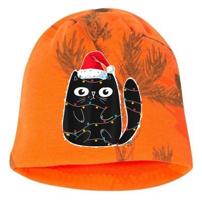 Cute Black Cat Santa Christmas Lights Meow Kitty Kitten Xmas Kati - Camo Knit Beanie