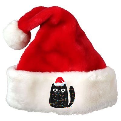 Cute Black Cat Santa Christmas Lights Meow Kitty Kitten Xmas Premium Christmas Santa Hat