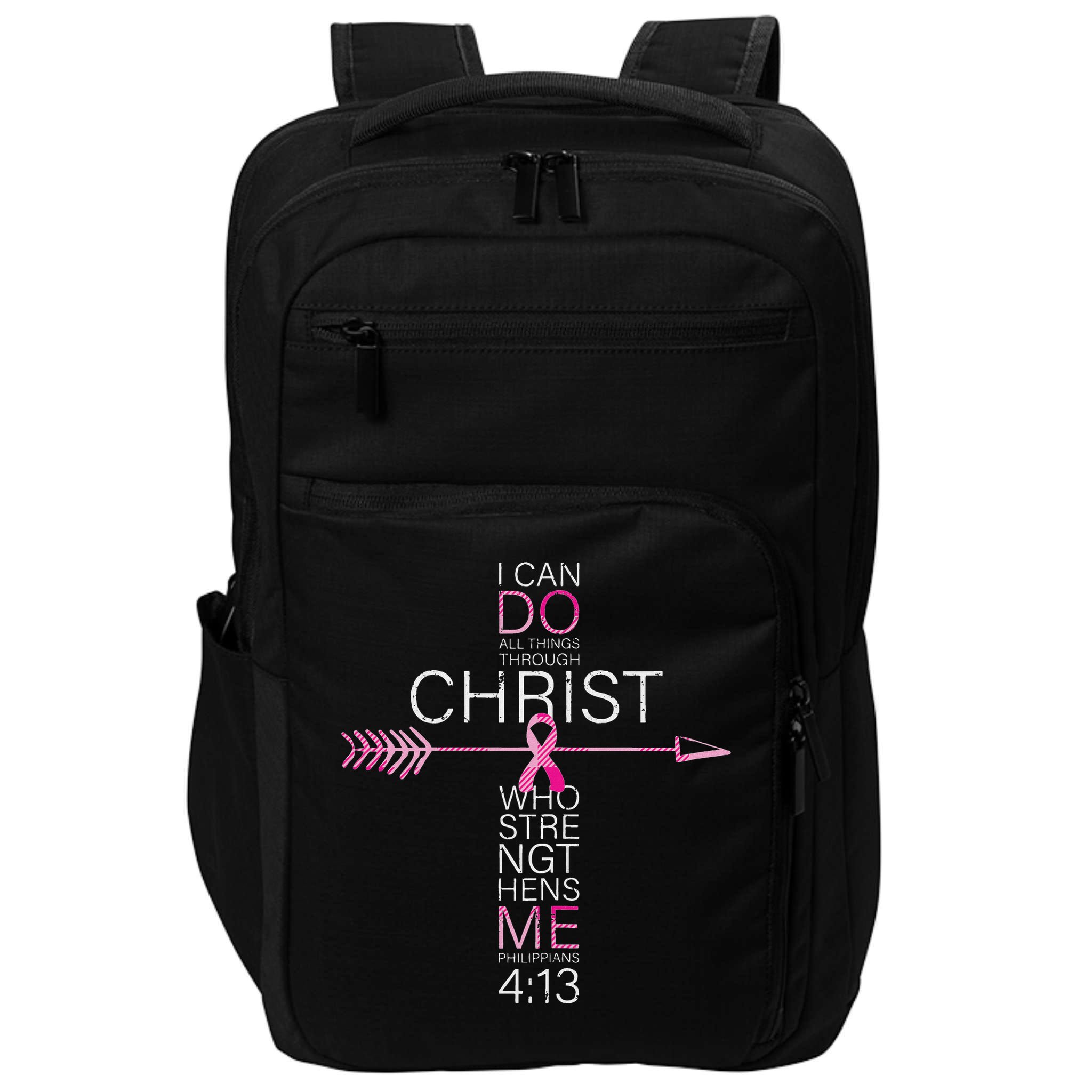 Christian Breast Cancer Cross Religious Bible Verse Impact Tech Backpack