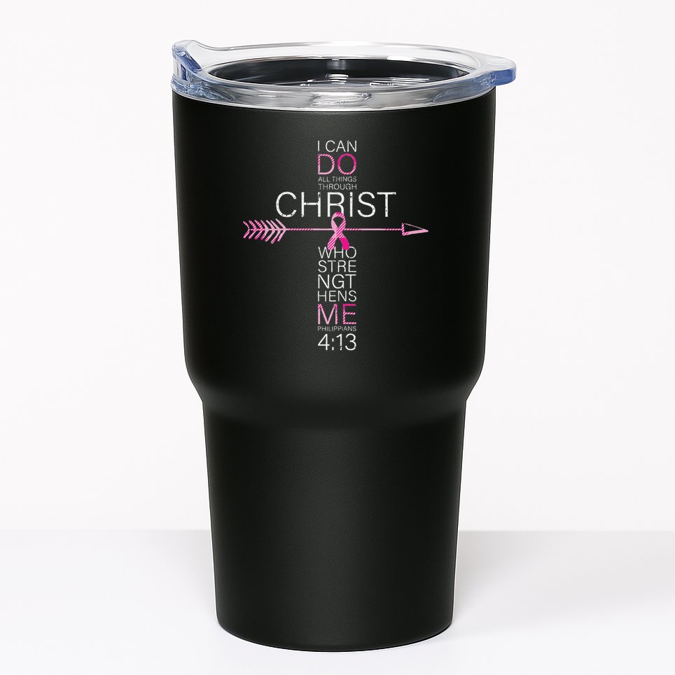 Christian Breast Cancer Cross Religious Bible Verse Tumbler