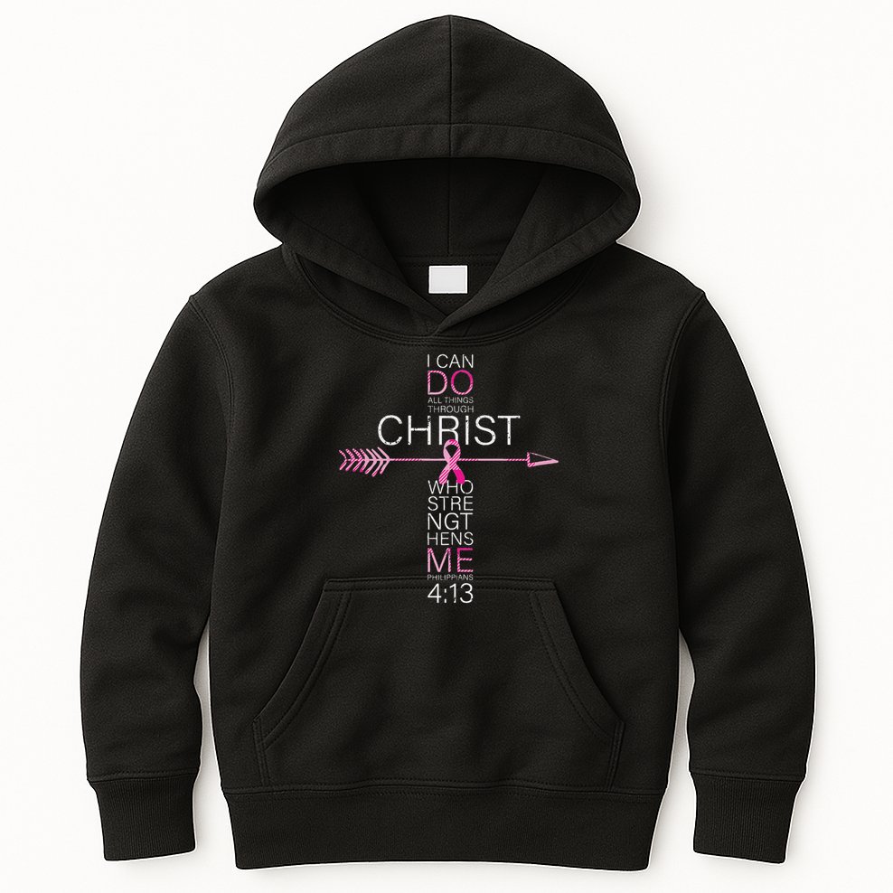 Christian Breast Cancer Cross Religious Bible Verse Kids Hoodie