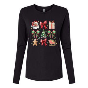 Coquette Bow Christmas Santa Claus Gingerbread Xmas Matching Womens Cotton Relaxed Long Sleeve T-Shirt