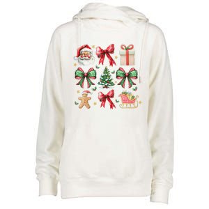 Coquette Bow Christmas Santa Claus Gingerbread Xmas Matching Womens Funnel Neck Pullover Hood