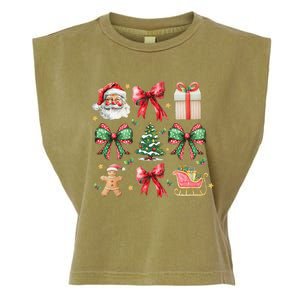 Coquette Bow Christmas Santa Claus Gingerbread Xmas Matching Garment-Dyed Women's Muscle Tee