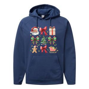 Coquette Bow Christmas Santa Claus Gingerbread Xmas Matching Performance Fleece Hoodie