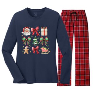 Coquette Bow Christmas Santa Claus Gingerbread Xmas Matching Women's Long Sleeve Flannel Pajama Set 