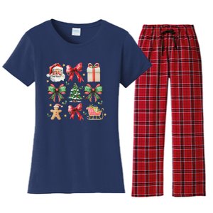 Coquette Bow Christmas Santa Claus Gingerbread Xmas Matching Women's Flannel Pajama Set