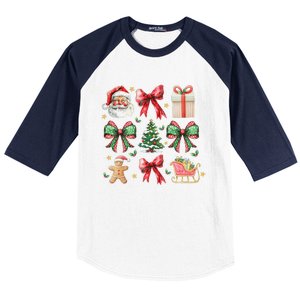 Coquette Bow Christmas Santa Claus Gingerbread Xmas Matching Baseball Sleeve Shirt