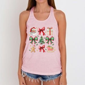 Coquette Bow Christmas Santa Claus Gingerbread Xmas Matching Women's Knotted Racerback Tank