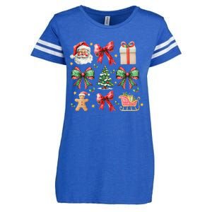 Coquette Bow Christmas Santa Claus Gingerbread Xmas Matching Enza Ladies Jersey Football T-Shirt