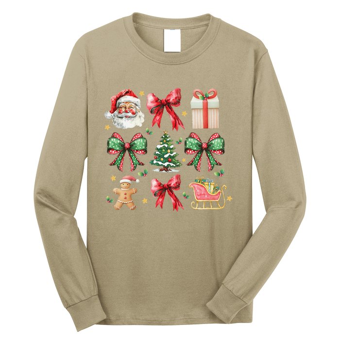 Coquette Bow Christmas Santa Claus Gingerbread Xmas Matching Long Sleeve Shirt