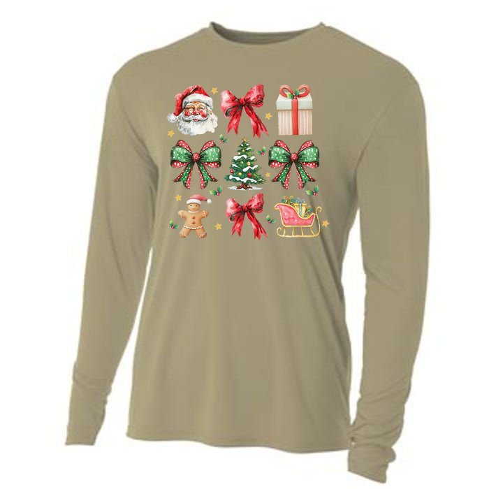 Coquette Bow Christmas Santa Claus Gingerbread Xmas Matching Cooling Performance Long Sleeve Crew