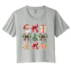 Coquette Bow Christmas Santa Claus Gingerbread Xmas Matching Women's Crop Top Tee