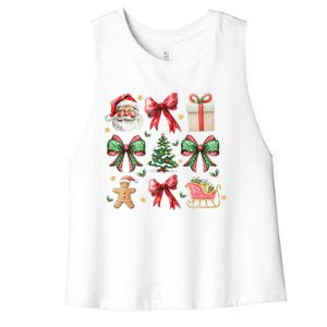 Coquette Bow Christmas Santa Claus Gingerbread Xmas Matching Women's Racerback Cropped Tank