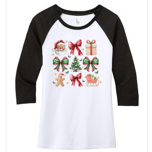 Coquette Bow Christmas Santa Claus Gingerbread Xmas Matching Women's Tri-Blend 3/4-Sleeve Raglan Shirt