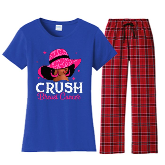 Crush Breast Cancer Awareness Black Women P.I.N.K Queen Warrior Women's Flannel Pajama Set