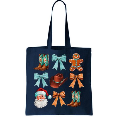 Coquette Bow Christmas Boots Hat Santa Claus Gingerbread Tote Bag