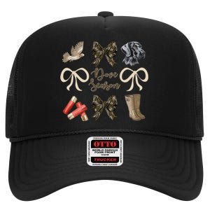 Camo Bow Coquette Dove Season Hunting Dove Hunter Hunt Girl High Crown Mesh Back Trucker Hat