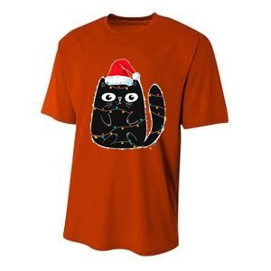 Cute Black Cat Christmas Light Funny Cat Lover Xmas Pajamas  Youth Performance Sprint T-Shirt