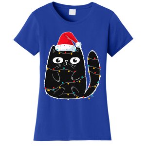 Cute Black Cat Christmas Light Funny Cat Lover Xmas Pajamas  Women's T-Shirt