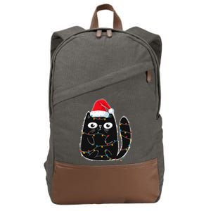 Cute Black Cat Christmas Light Funny Cat Lover Xmas Pajamas  Cotton Canvas Backpack