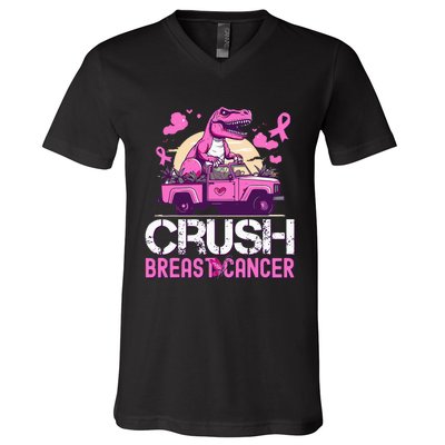 Crush Breast Cancer Awareness Monster Truck V-Neck T-Shirt