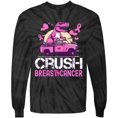 Crush Breast Cancer Awareness Monster Truck Tie-Dye Long Sleeve Shirt