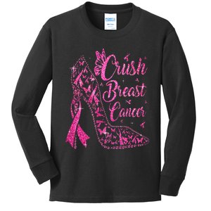 Crush Breast Cancer Awareness Bling Kids Long Sleeve Shirt