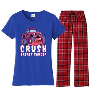 Crush Breast Cancer Awareness Monster Truck October Pink Women's Flannel Pajama Set