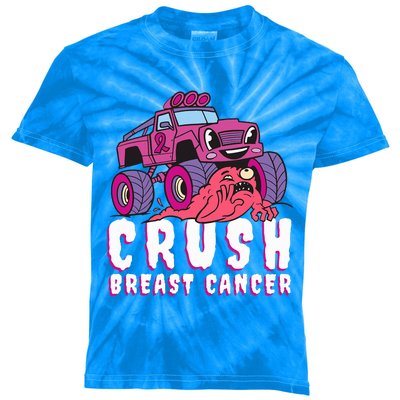 Crush Breast Cancer Awareness Monster Truck October Pink Kids Tie-Dye T-Shirt