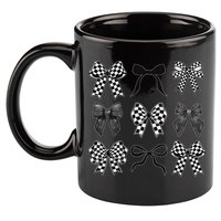 Coquette Bow Checkered Flag Race Car Racing Women Cute 11oz C Handle Ceramic Mug