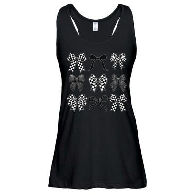 Coquette Bow Checkered Flag Race Car Racing Women Cute Ladies Essential Flowy Tank
