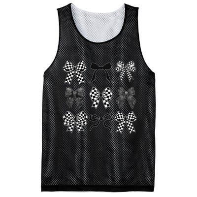 Coquette Bow Checkered Flag Race Car Racing Women Cute Mesh Reversible Basketball Jersey Tank