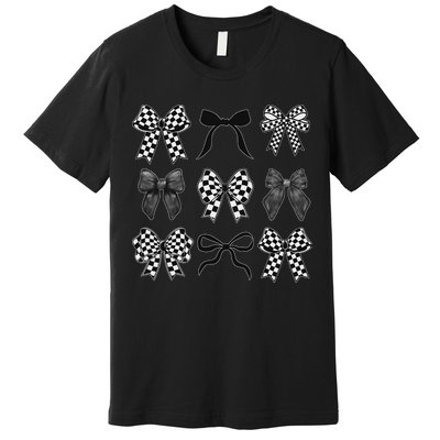 Coquette Bow Checkered Flag Race Car Racing Women Cute Premium T-Shirt