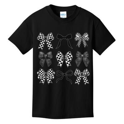 Coquette Bow Checkered Flag Race Car Racing Women Cute Kids T-Shirt