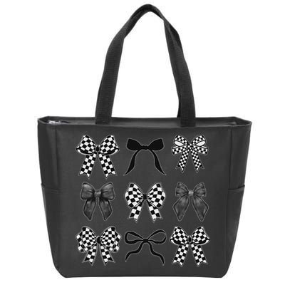 Coquette Bow Checkered Flag Race Car Racing Women Cute Zip Tote Bag