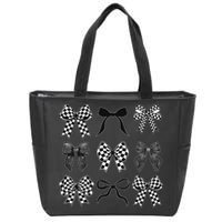 Coquette Bow Checkered Flag Race Car Racing Women Cute Zip Tote Bag