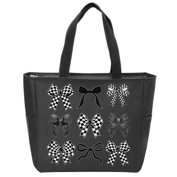Coquette Bow Checkered Flag Race Car Racing Women Cute Zip Tote Bag